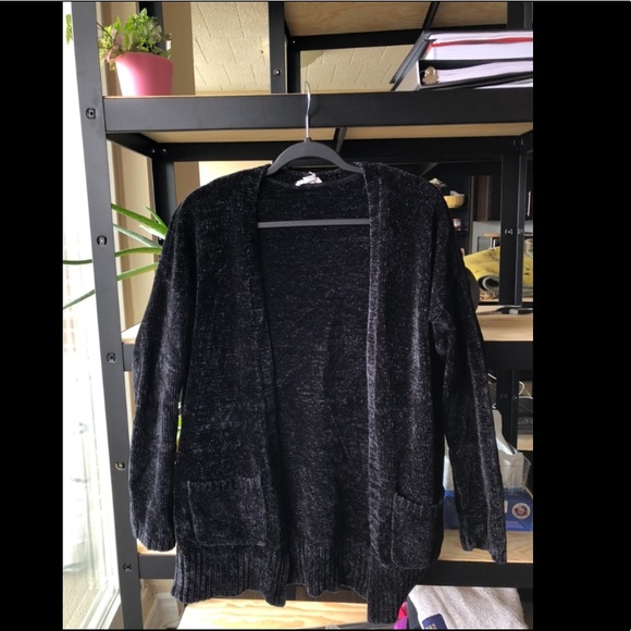 Plush knitted cardigan - black - Picture 1 of 5